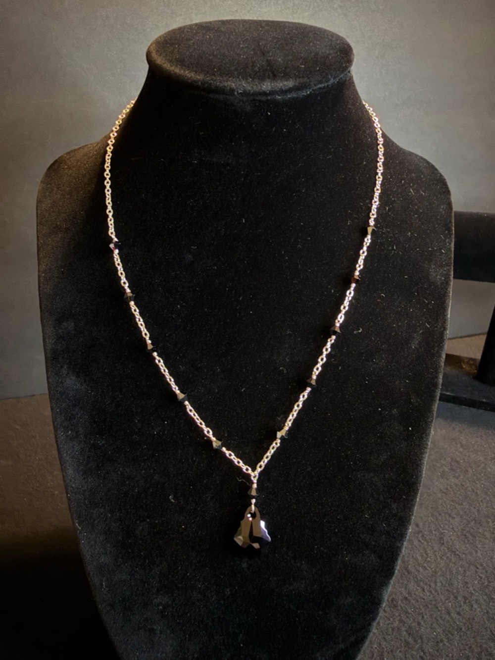 925 Silver and Black Crystal Drop Necklace